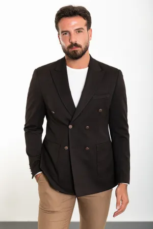 Bojoni Torretta Slim Fit Double Breasted Brown Blazer