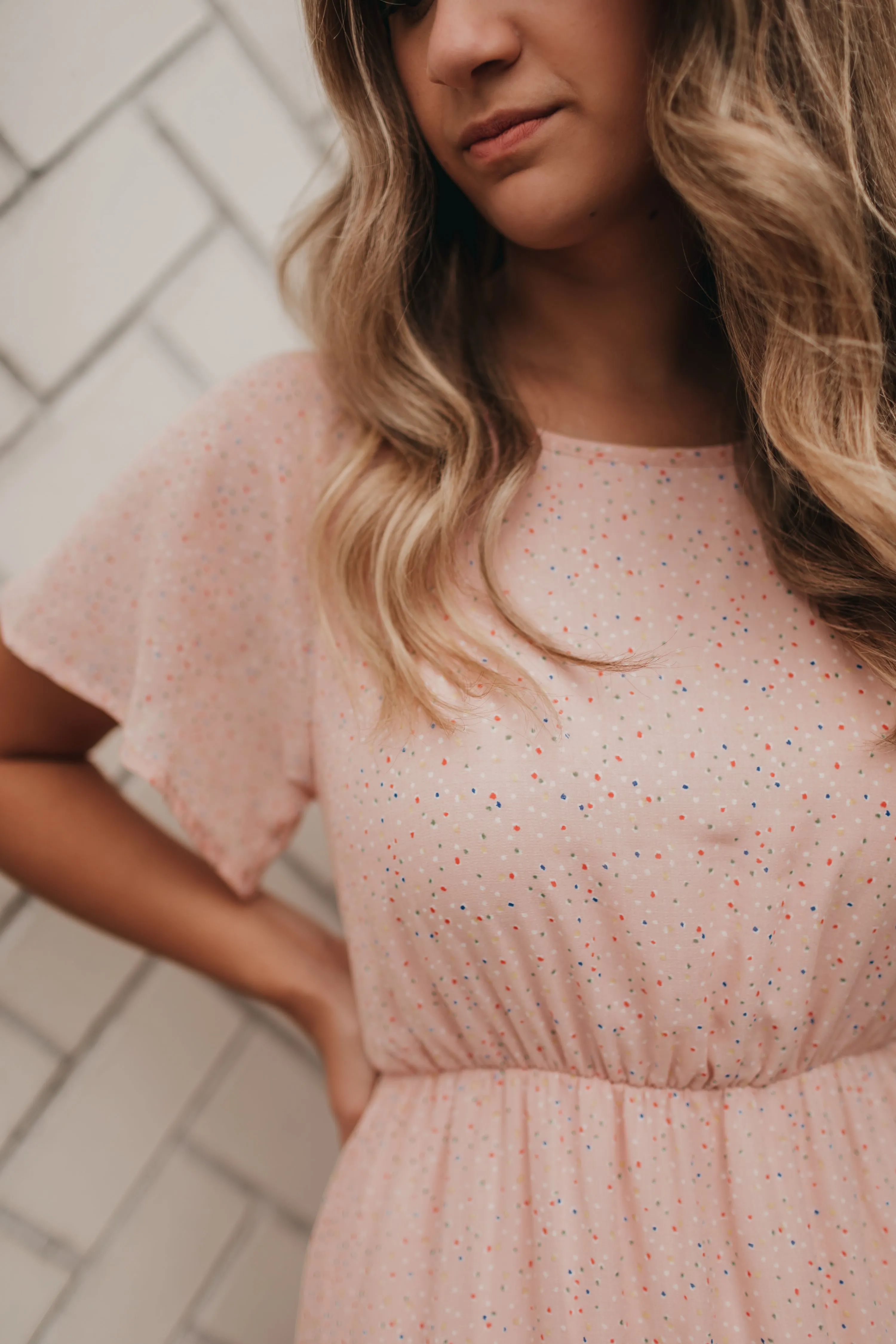 Anne Dot Midi Dress in Blush