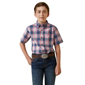 Ariat Pro Series Olen Classic Fit Blue/Red/White Plaid Short Sleeve Button-Down Shirt for Boys