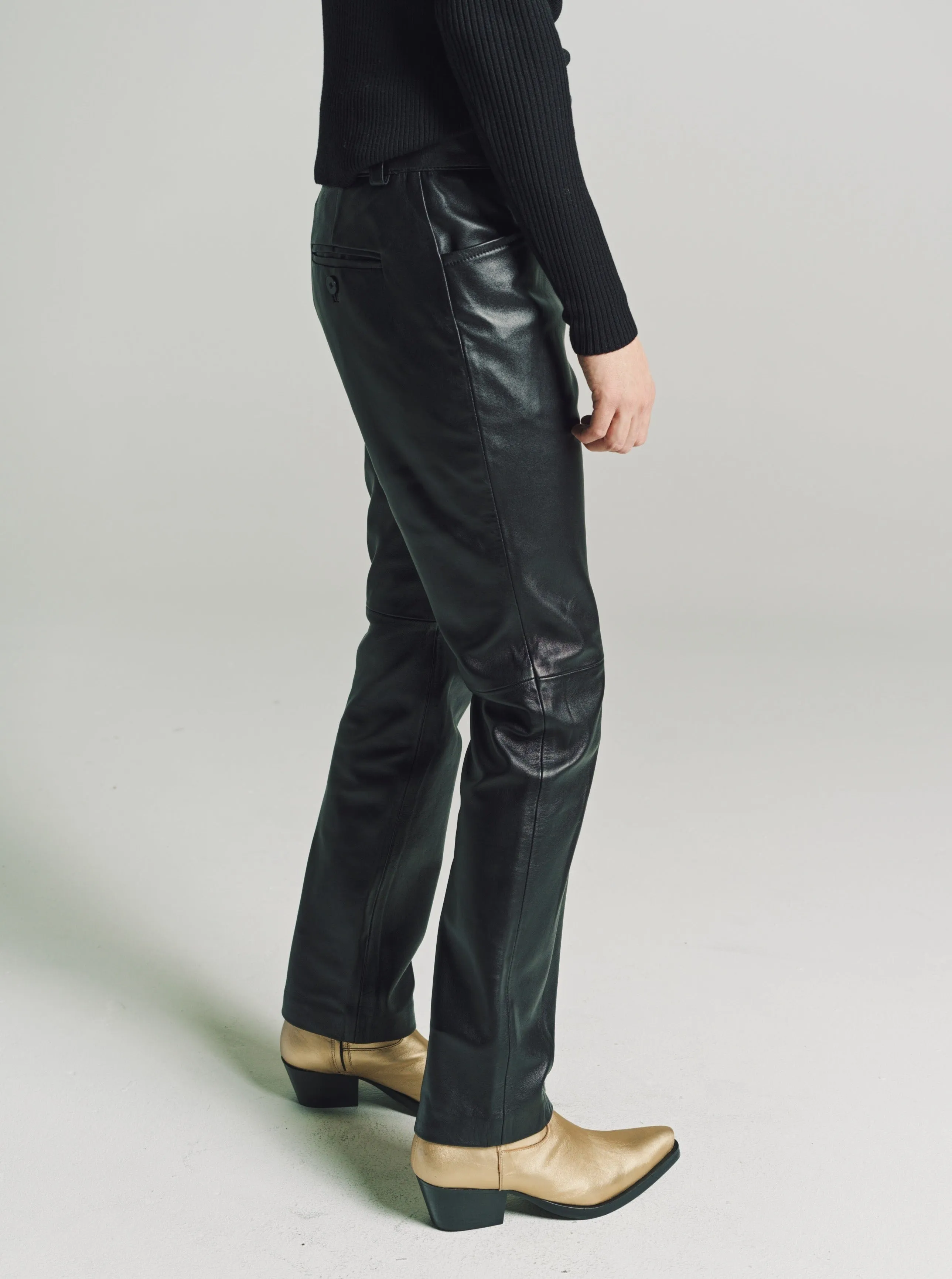 Black Lamb Leather Straight Fit Trousers