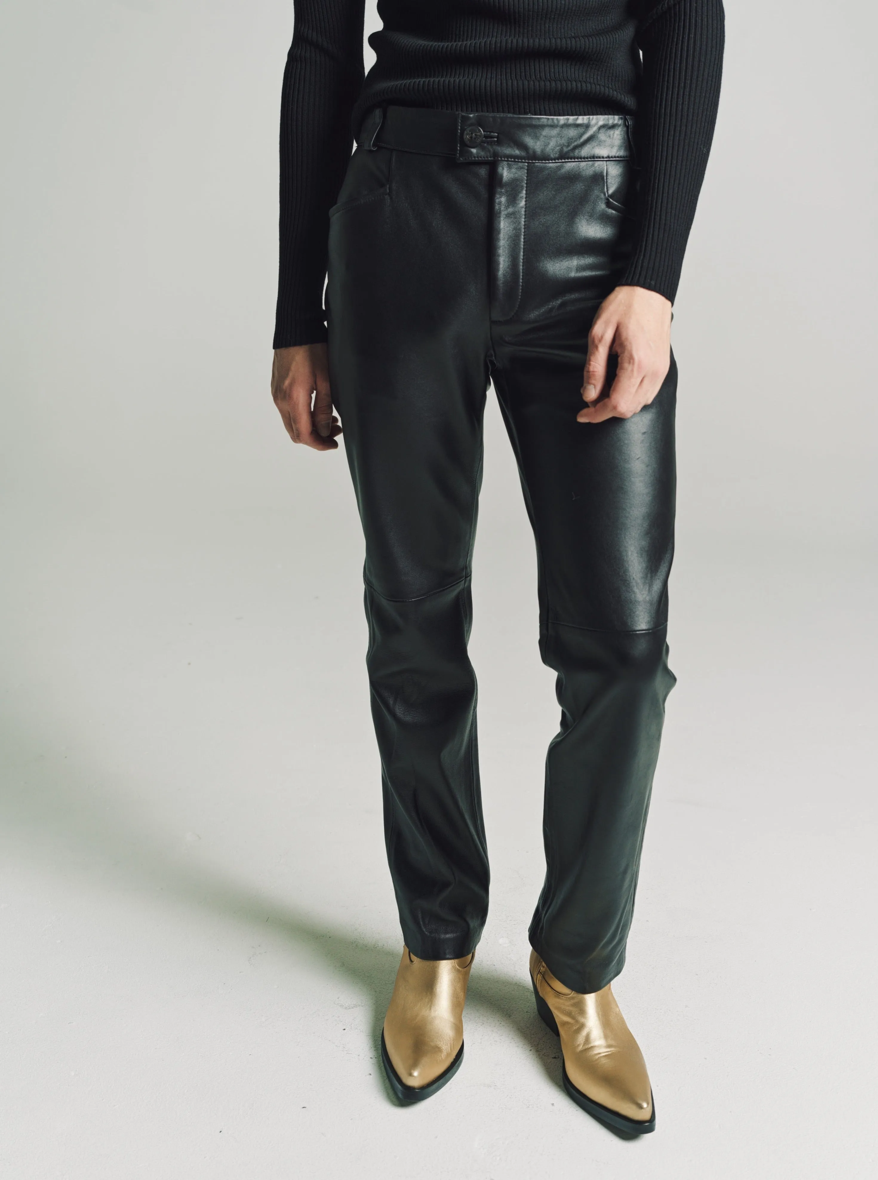 Black Lamb Leather Straight Fit Trousers