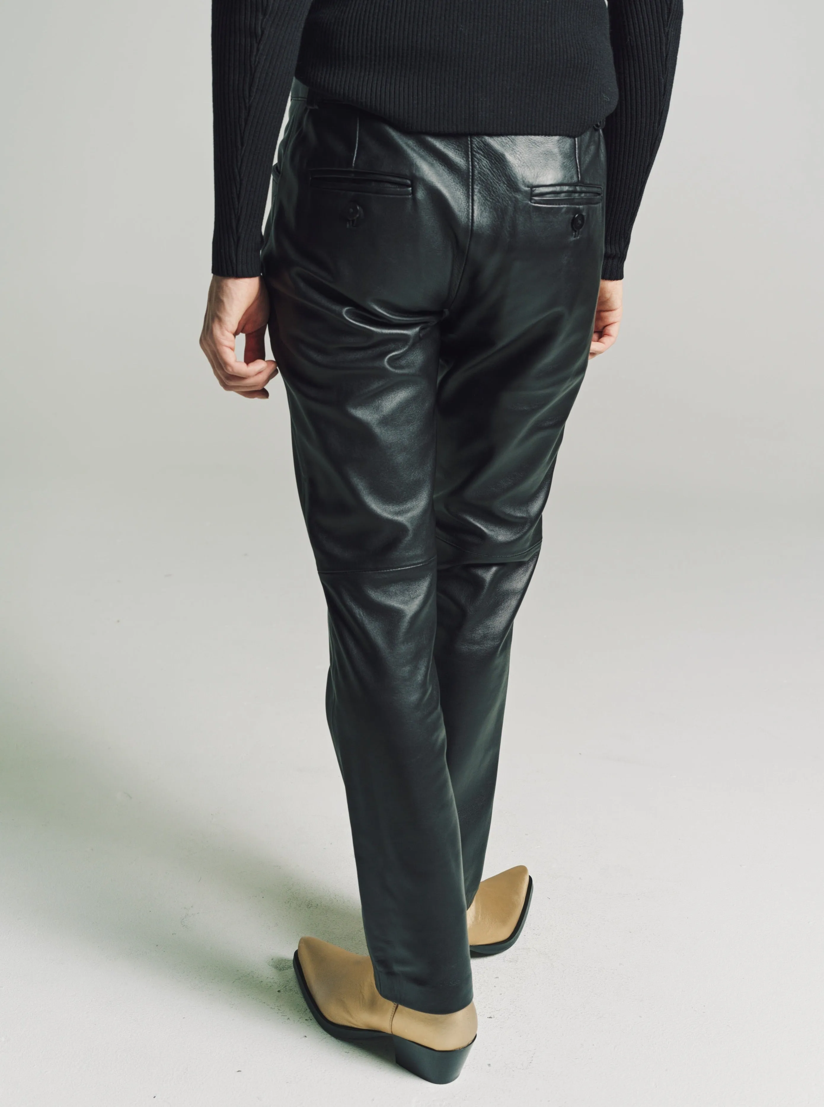 Black Lamb Leather Straight Fit Trousers