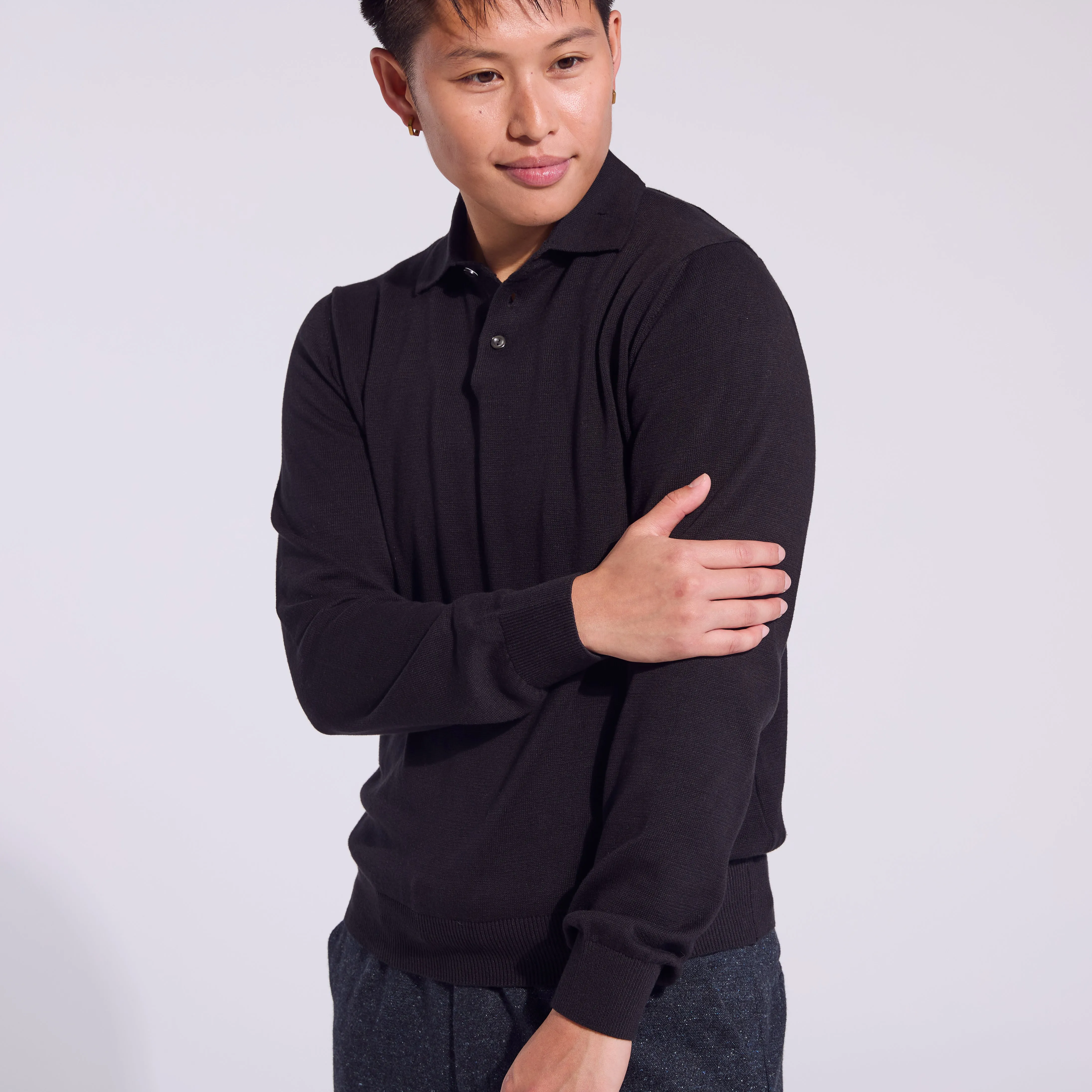 Black Long Sleeve Polo Sweater