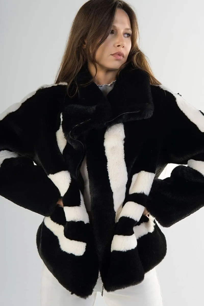 BLACK SPORTY FAUX FUR JACKET