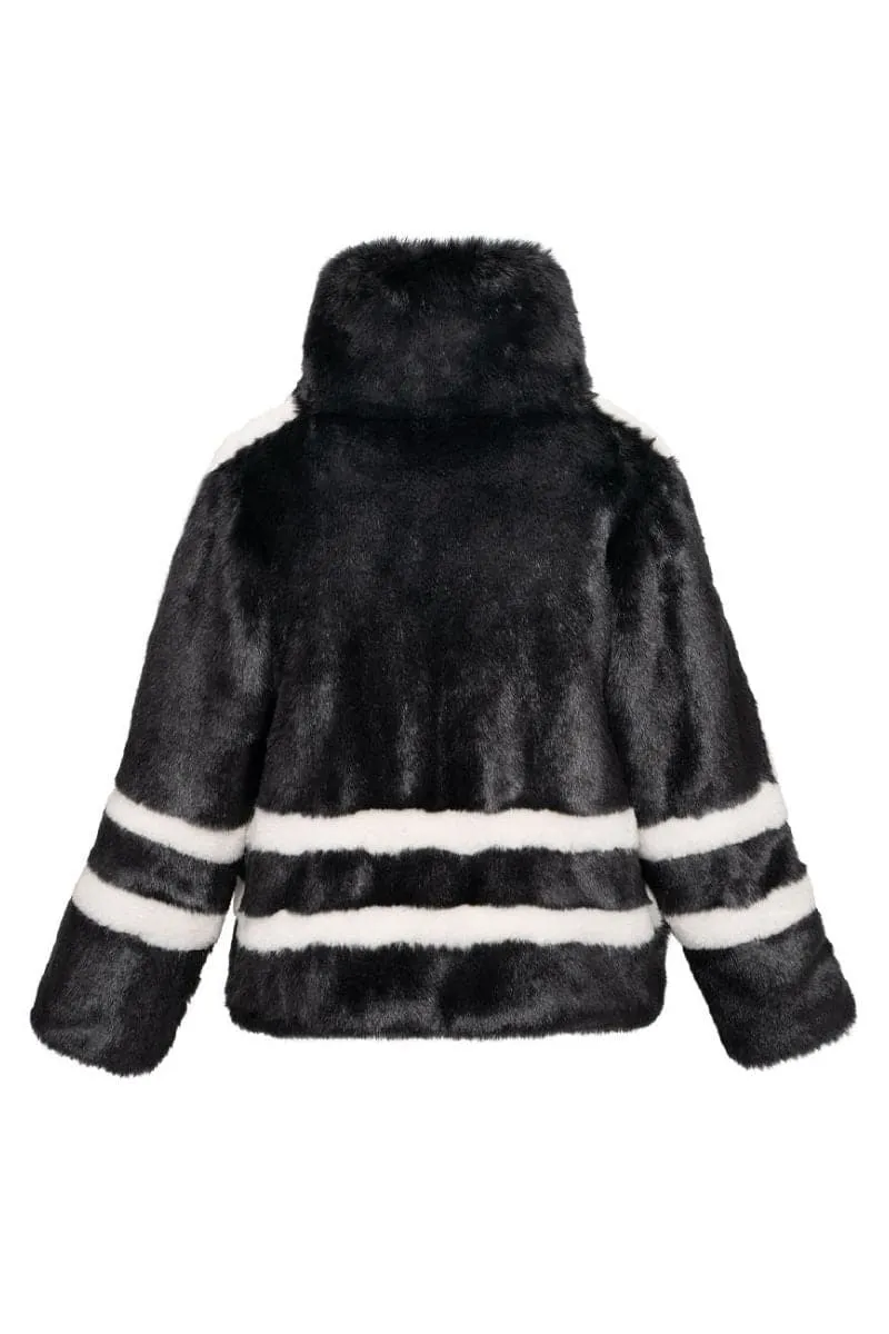 BLACK SPORTY FAUX FUR JACKET