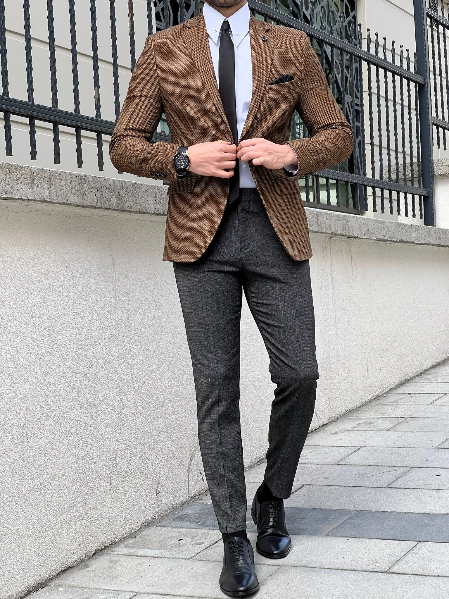 Bojoni Montebello Slim Fit High Quality Knitted Camel Blazer