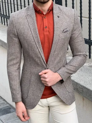 Bojoni Montebello Slim fit High Quality Self Patterned Dark Beige Blazer