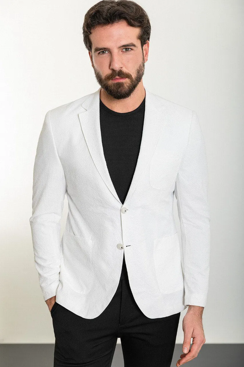 Bojoni Torretta Slim Fit White Basic Blazer