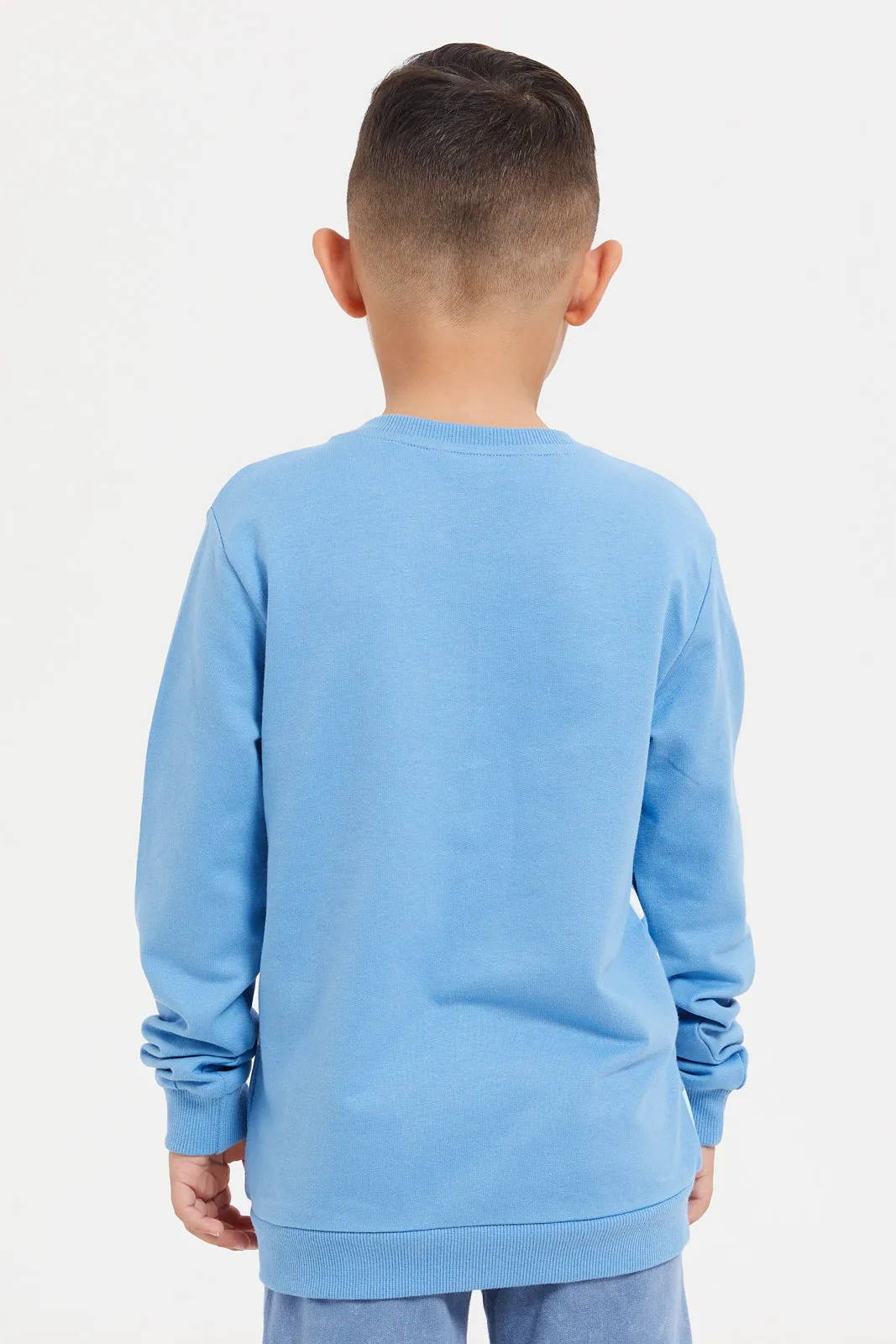 Boys Blue Printed Raglan Sweatshirt