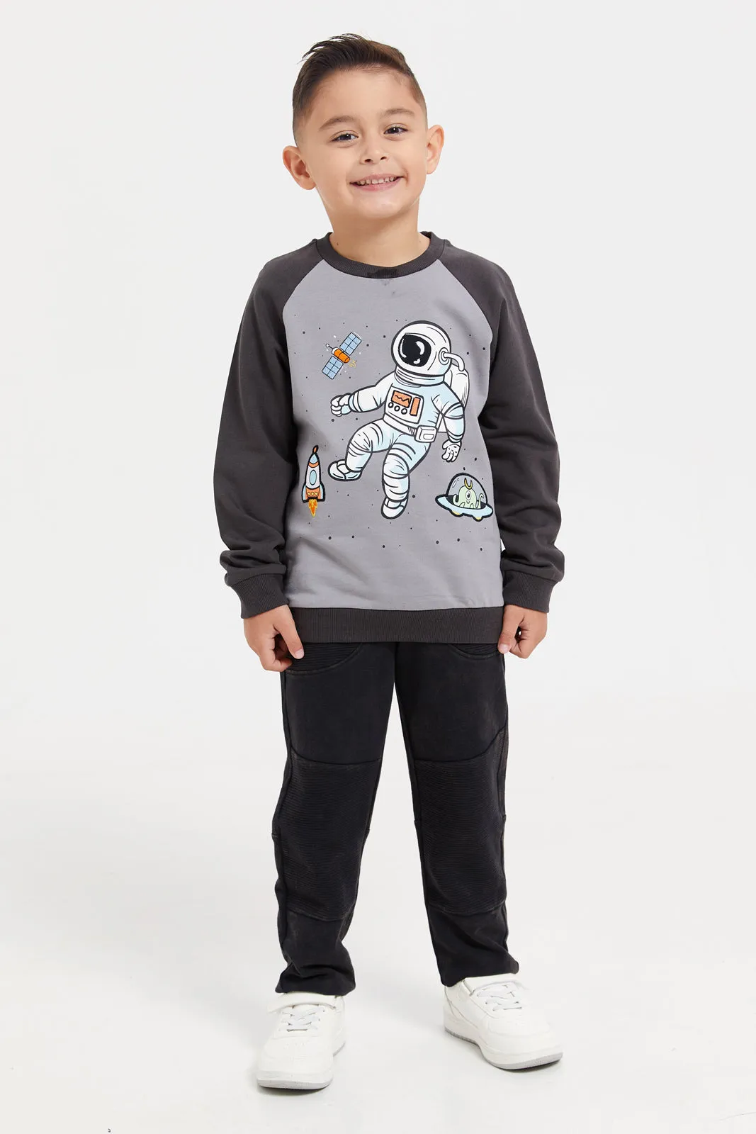 Boys Charcoal Printed Raglan Sweatshirt