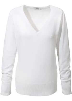 Bpc Bonprix Collection Fine Knit V-Neck Sweater, White