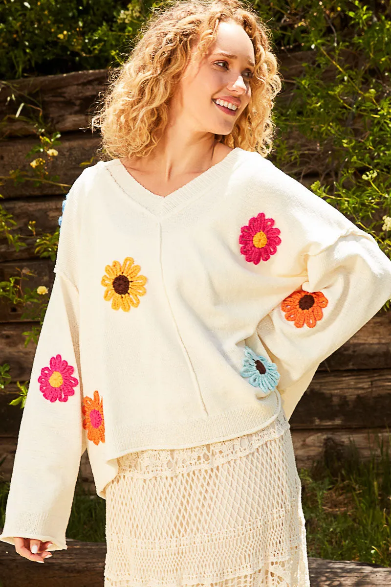 Chenille V-Neck Long Sleeve Relaxed Fit Sweater