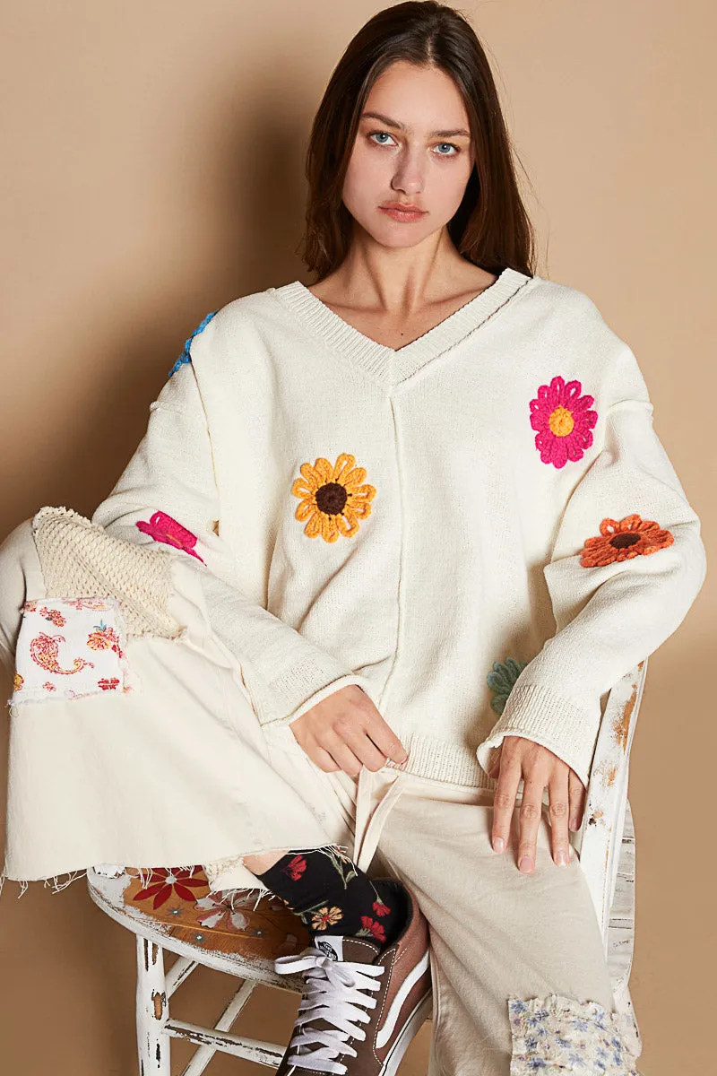 Chenille V-Neck Long Sleeve Relaxed Fit Sweater