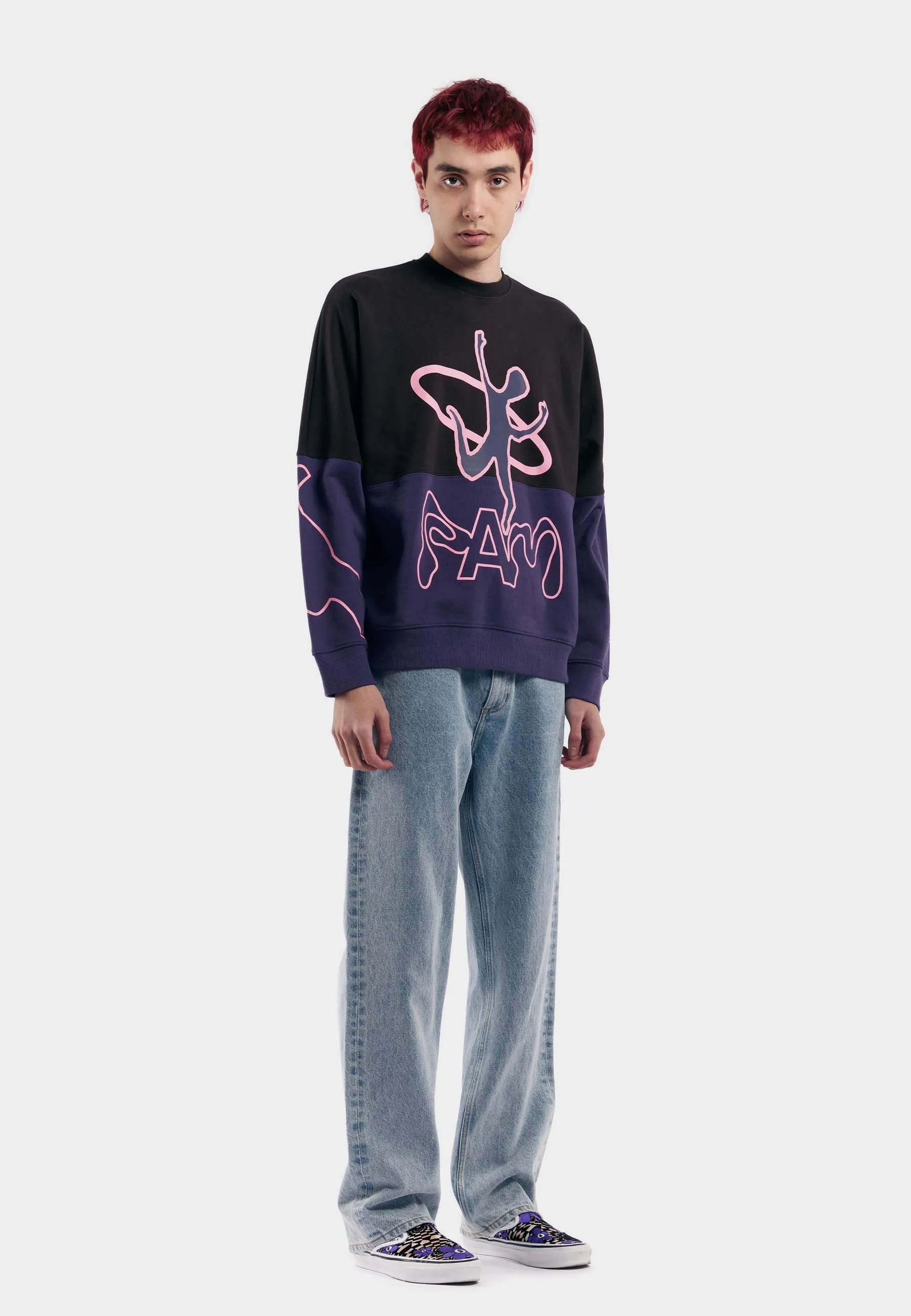 Disc Man Half Panel Crew Neck Sweater - Java Wisteria