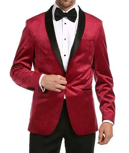 Enzo Maroon Velvet Slim Fit Shawl Lapel Tuxedo Men's Blazer