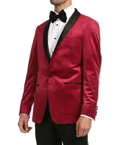 Enzo Maroon Velvet Slim Fit Shawl Lapel Tuxedo Men's Blazer