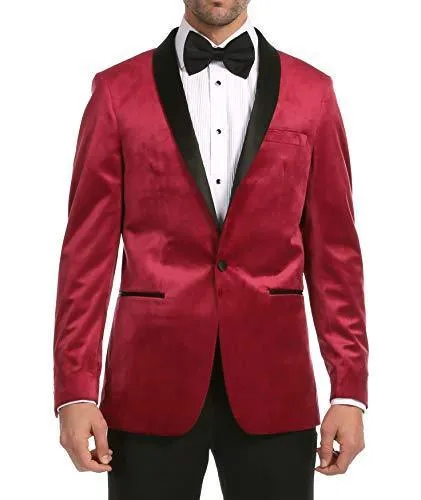 Enzo Maroon Velvet Slim Fit Shawl Lapel Tuxedo Men's Blazer