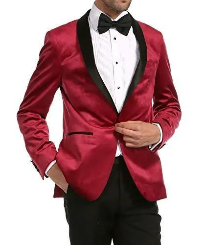 Enzo Maroon Velvet Slim Fit Shawl Lapel Tuxedo Men's Blazer