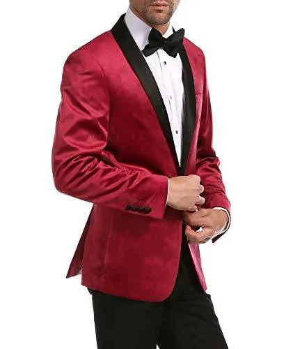 Enzo Maroon Velvet Slim Fit Shawl Lapel Tuxedo Men's Blazer