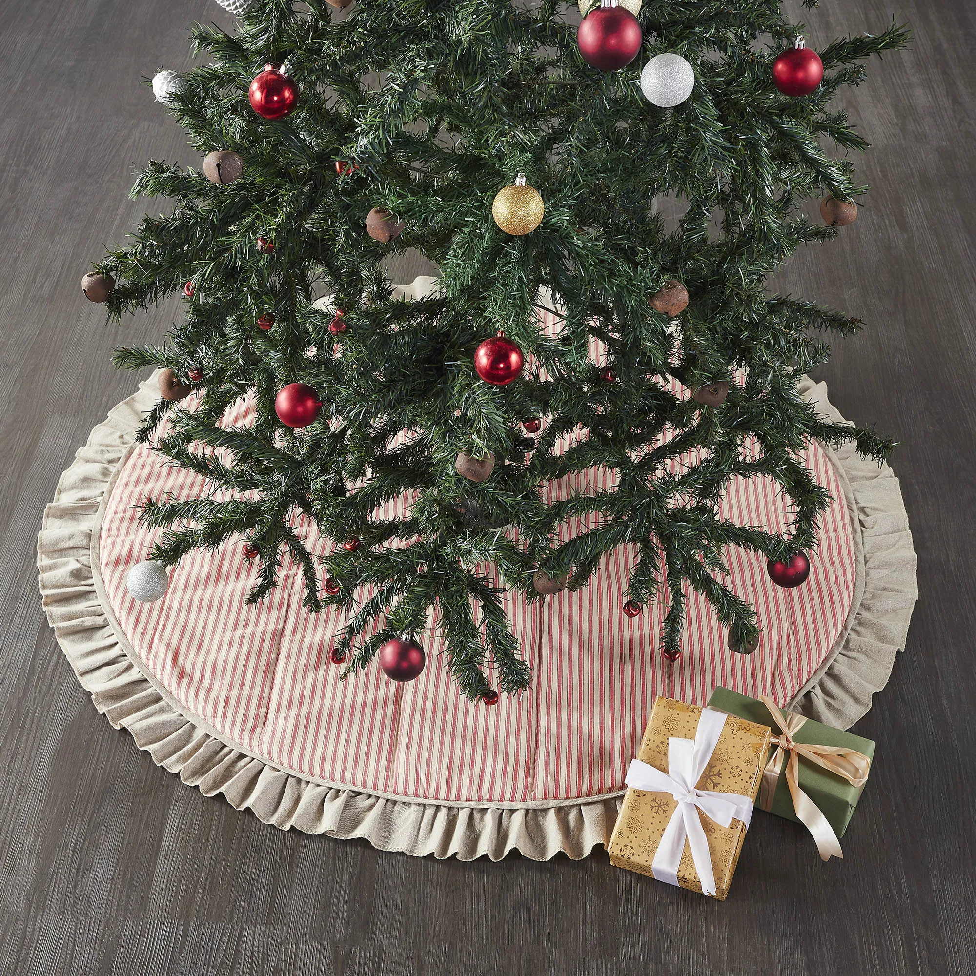 Farmstead Red and Tan Ticking Stripe Tree Skirt