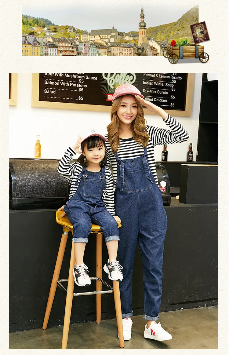 Fashion mother and daughter jeans with straps