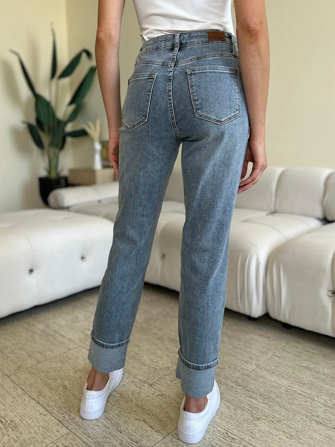 Full Size High Waist Cuff Hem Jeans