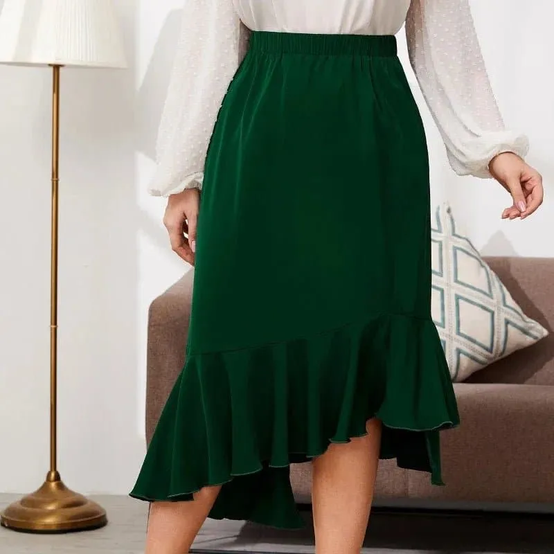 Green Irregular Ruffled Skirts