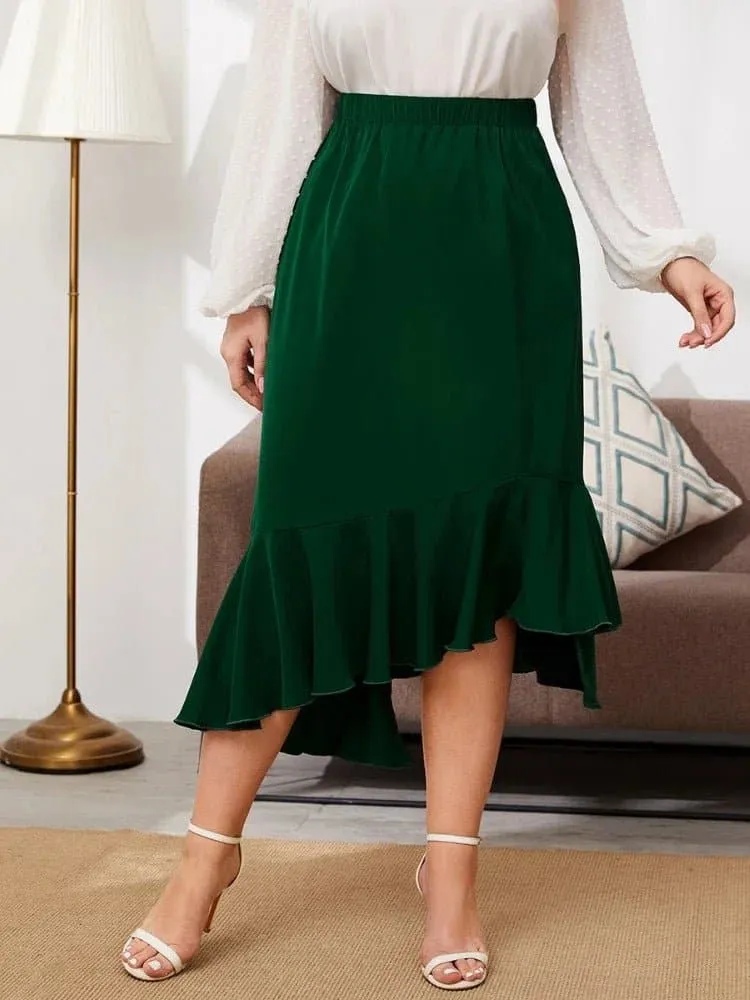 Green Irregular Ruffled Skirts