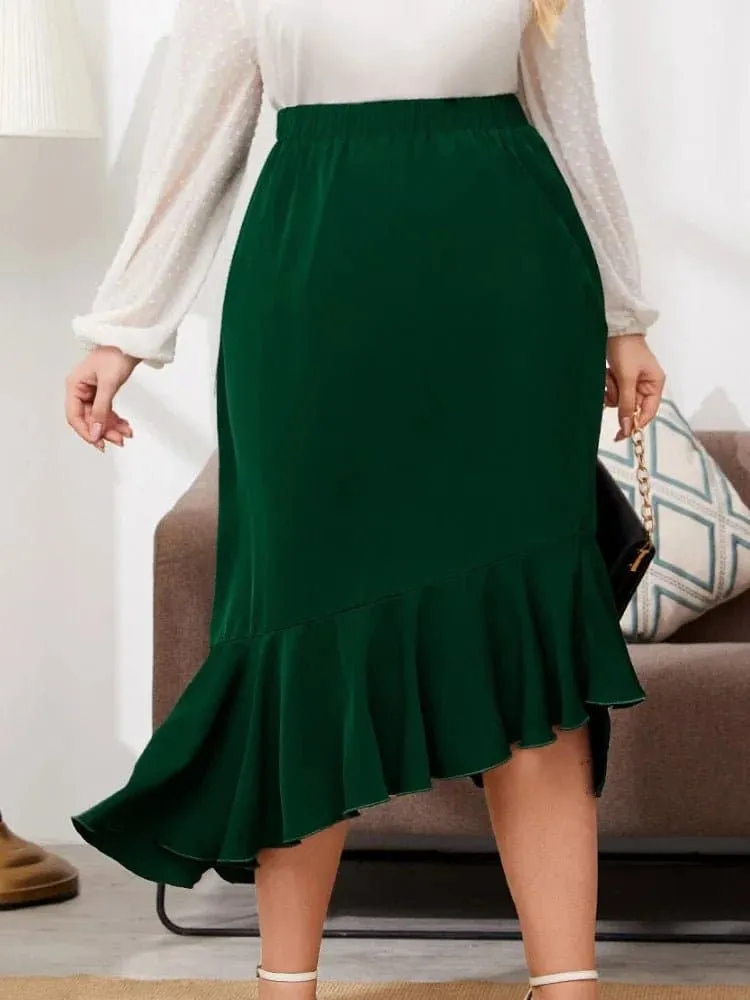 Green Irregular Ruffled Skirts