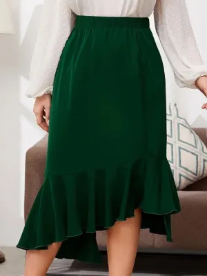 Green Irregular Ruffled Skirts