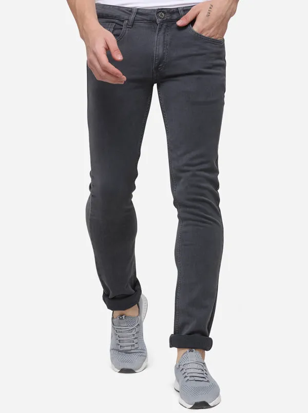 Grey Narrow Fit Solid Jeans | Greenfibre