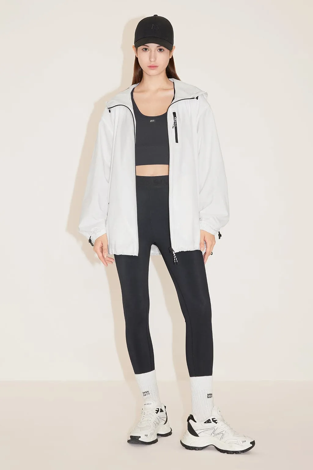 Hooded Loose Fit Sporty Windbreaker Jacket