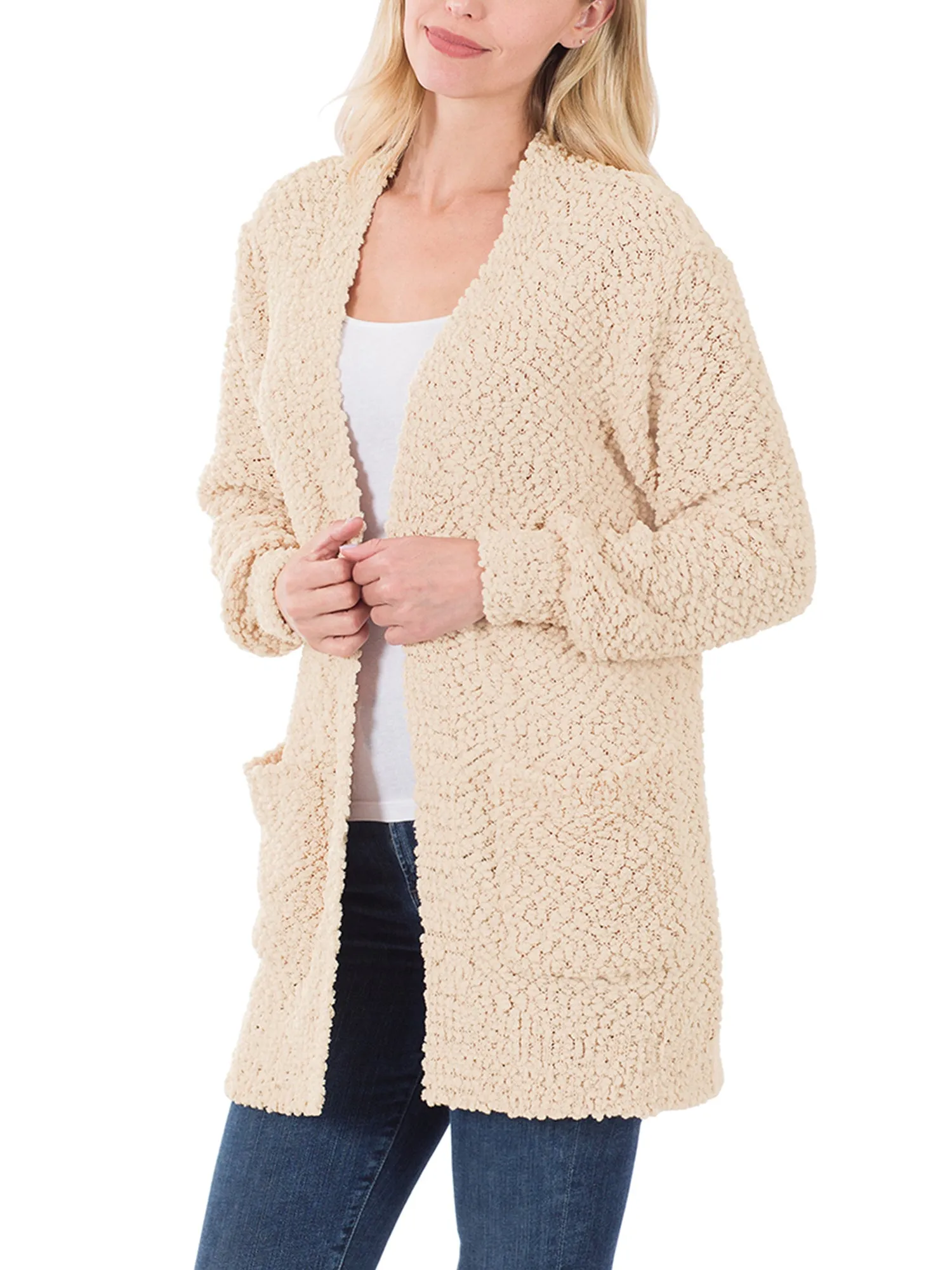 KOGMO Womens Popcorn Sweater Cardigan with Pockets