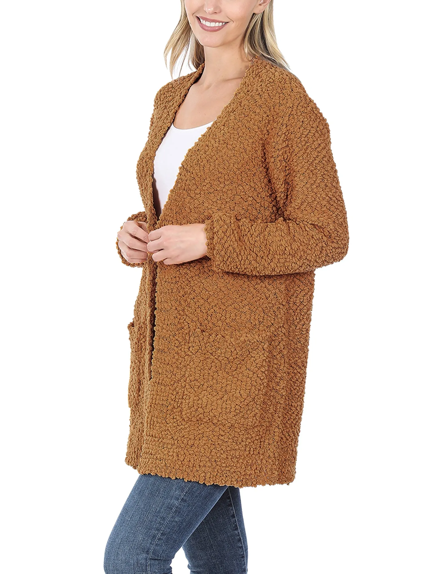 KOGMO Womens Popcorn Sweater Cardigan with Pockets