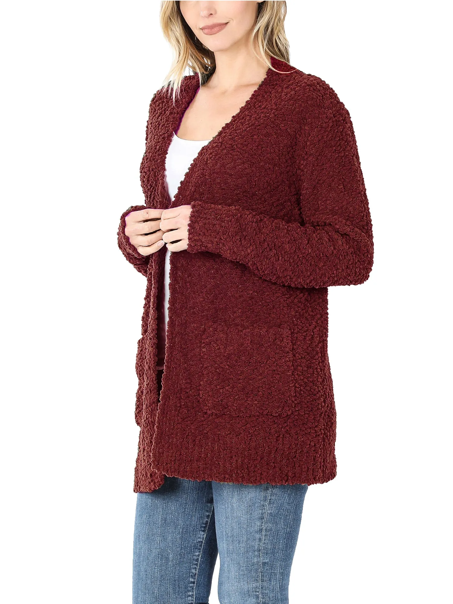 KOGMO Womens Popcorn Sweater Cardigan with Pockets