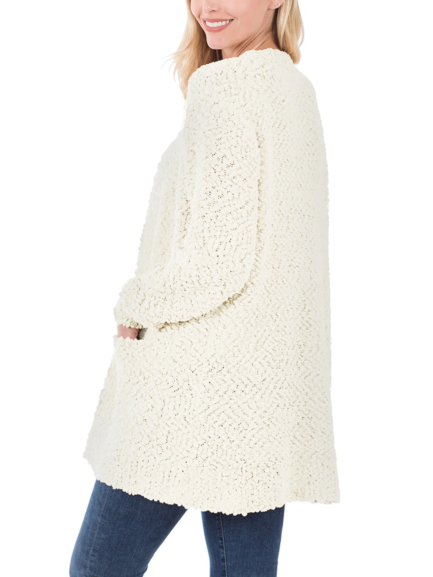 KOGMO Womens Popcorn Sweater Cardigan with Pockets