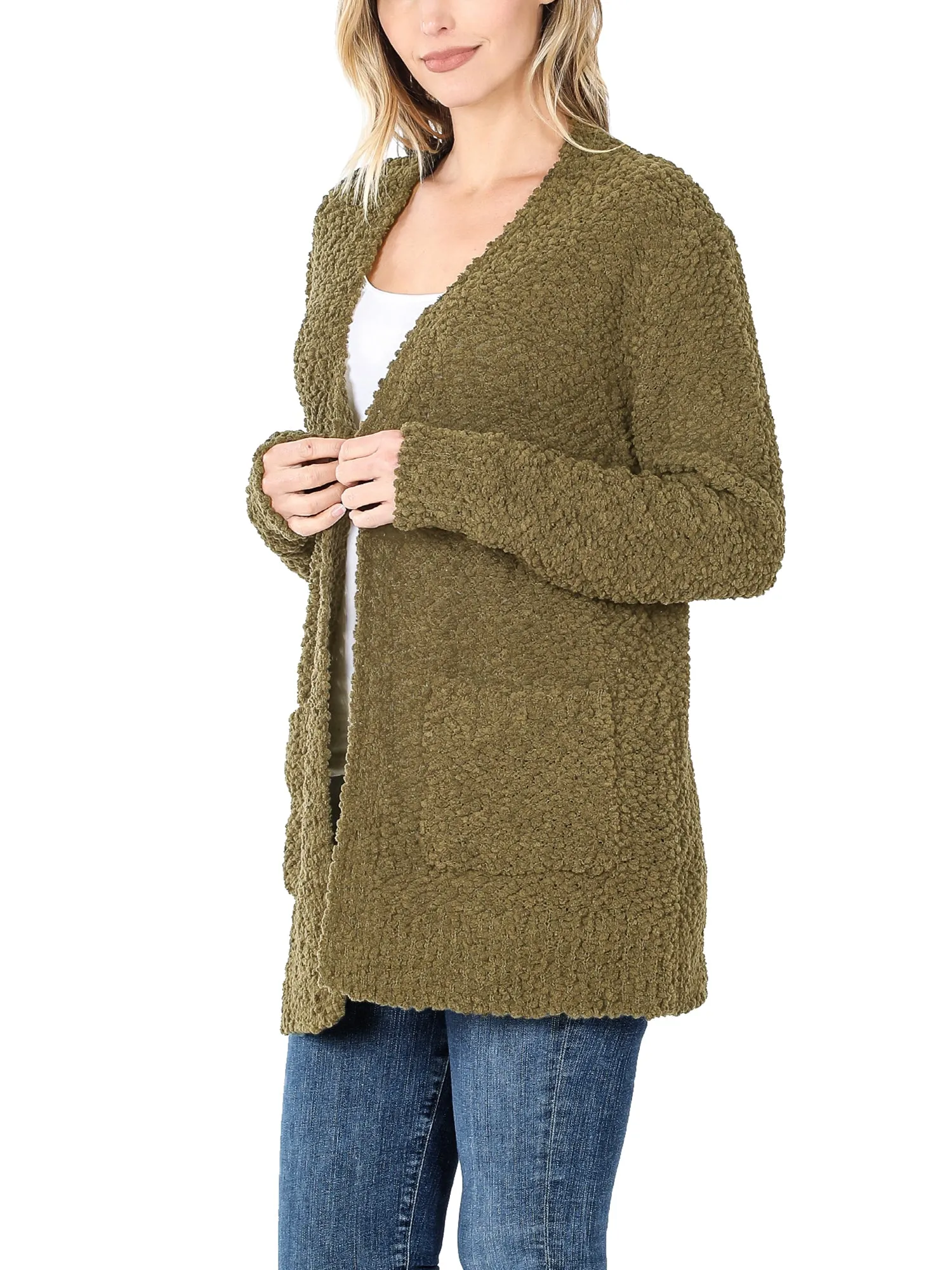 KOGMO Womens Popcorn Sweater Cardigan with Pockets