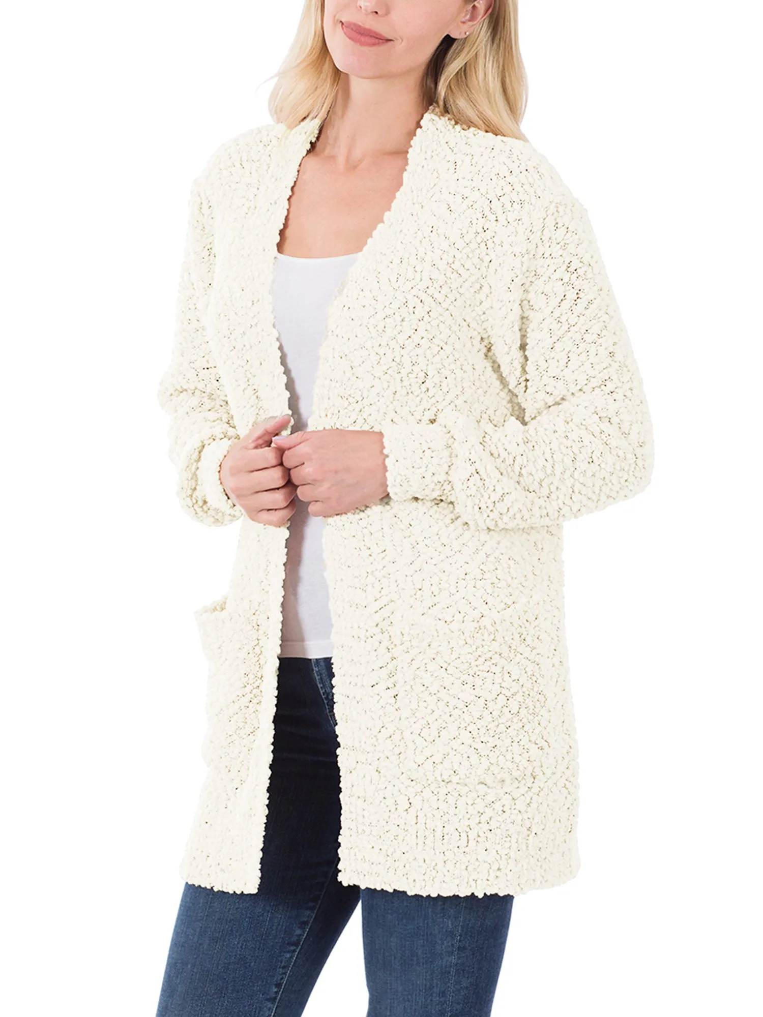 KOGMO Womens Popcorn Sweater Cardigan with Pockets