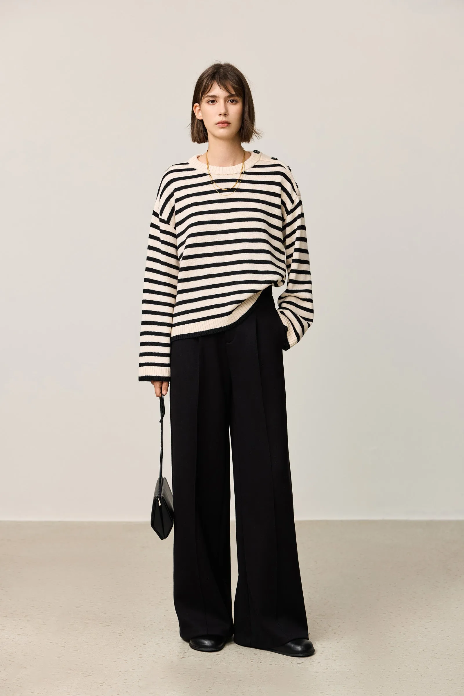 LILY Classic Horizontal Striped Crewneck Sweater