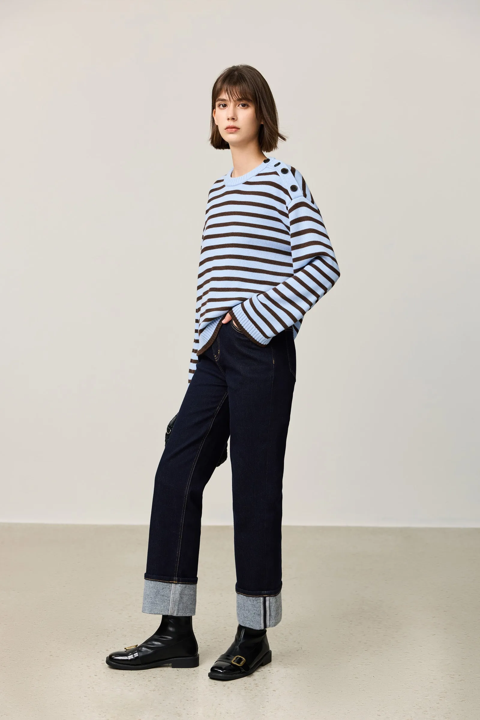 LILY Classic Horizontal Striped Crewneck Sweater