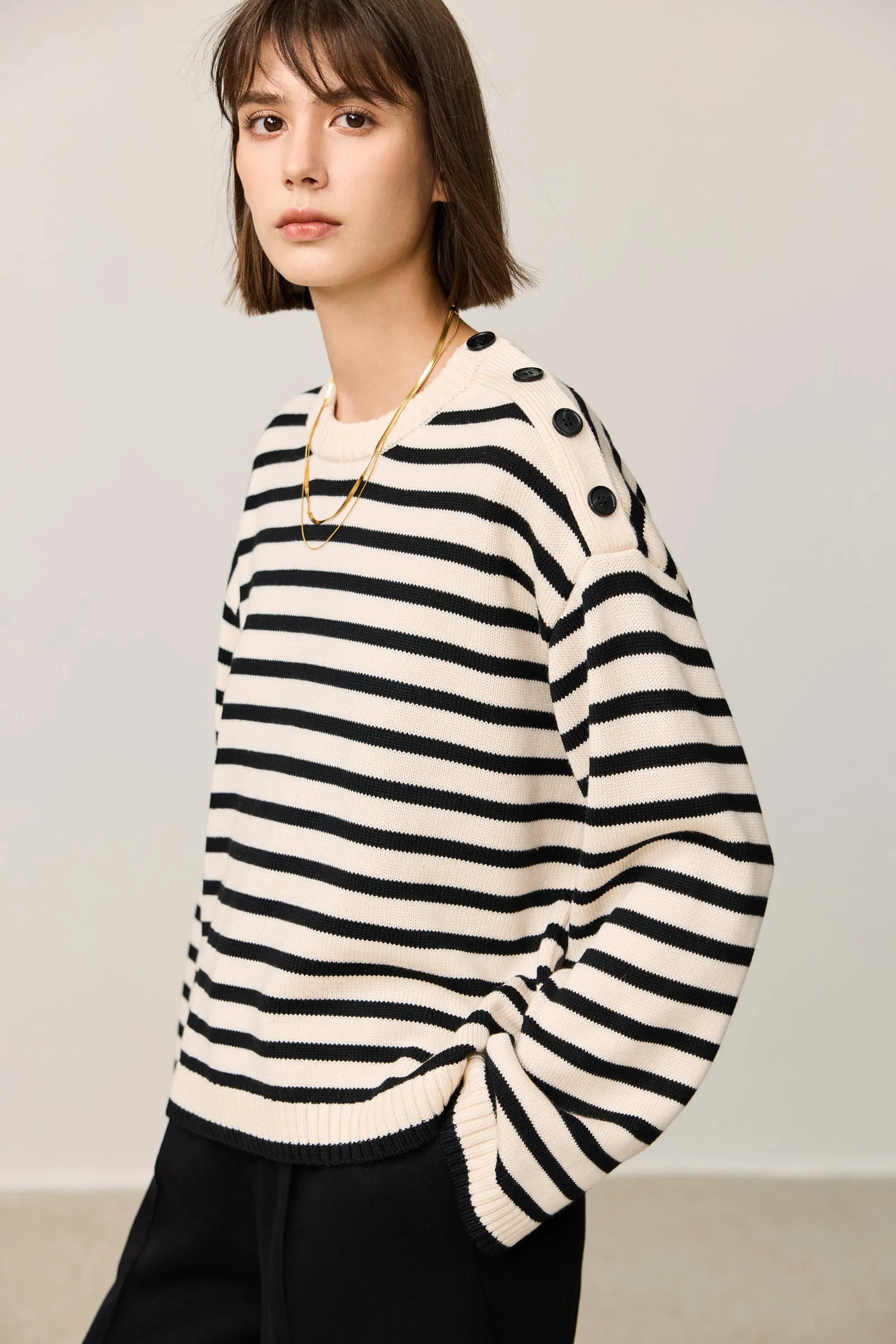 LILY Classic Horizontal Striped Crewneck Sweater