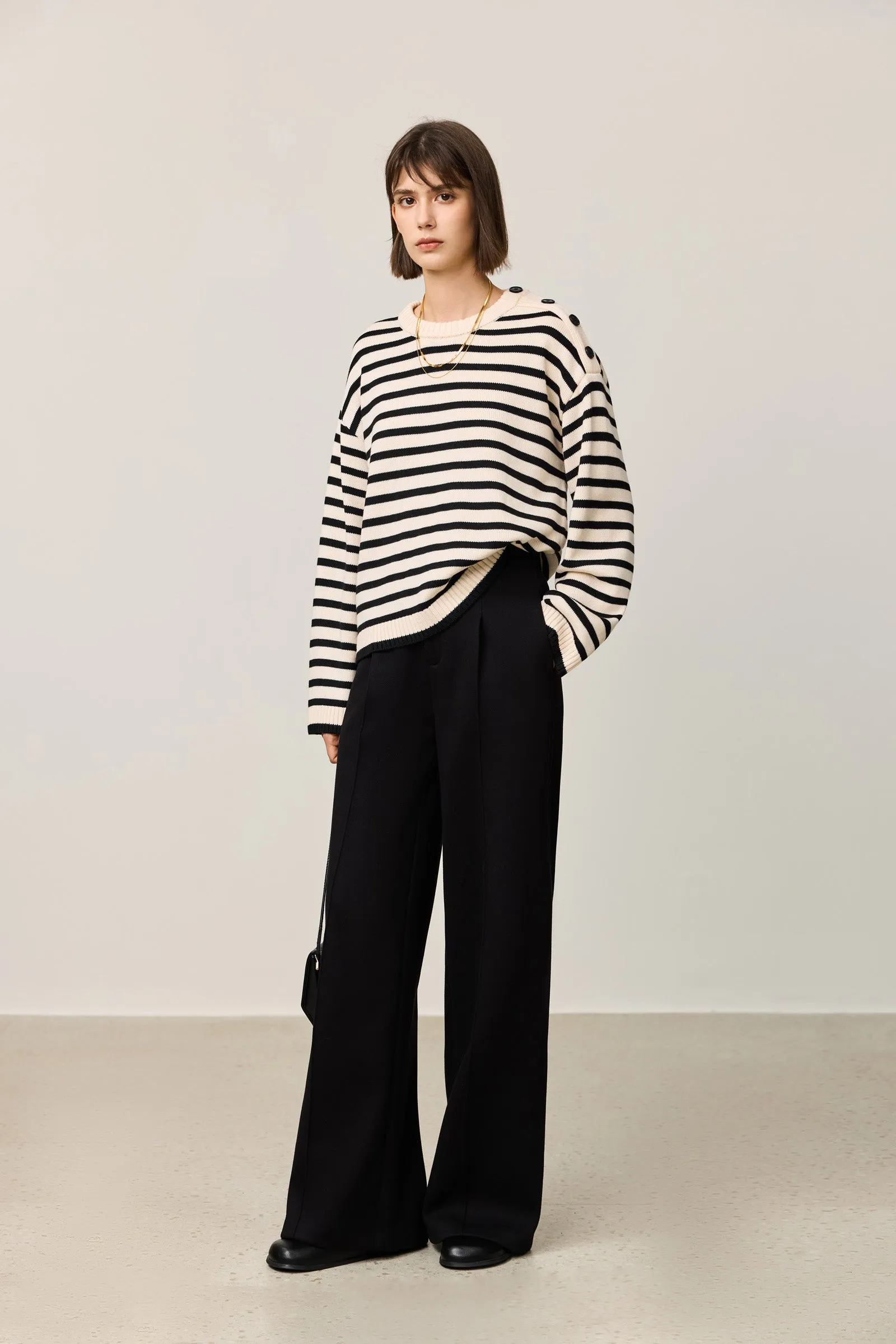 LILY Classic Horizontal Striped Crewneck Sweater