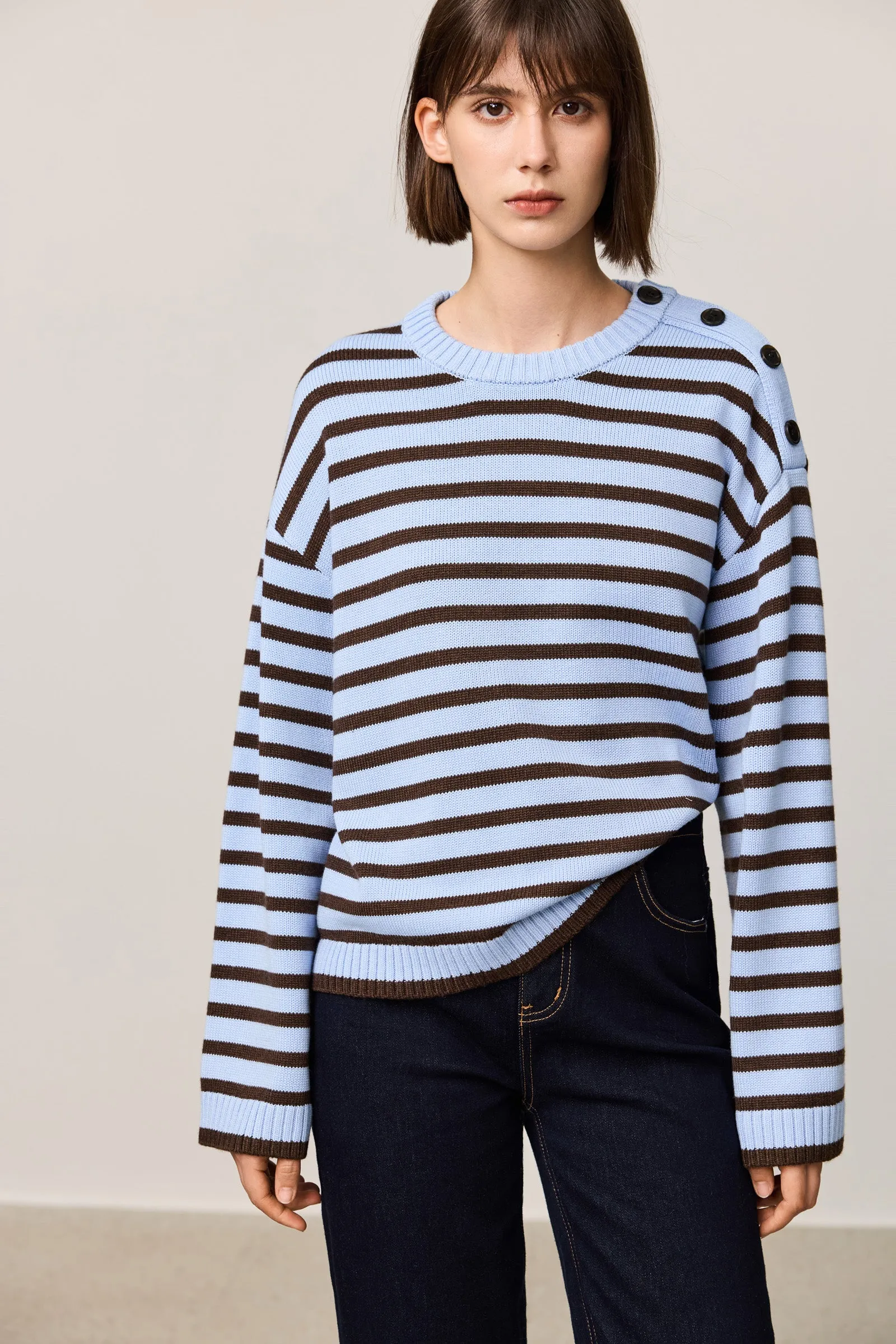 LILY Classic Horizontal Striped Crewneck Sweater