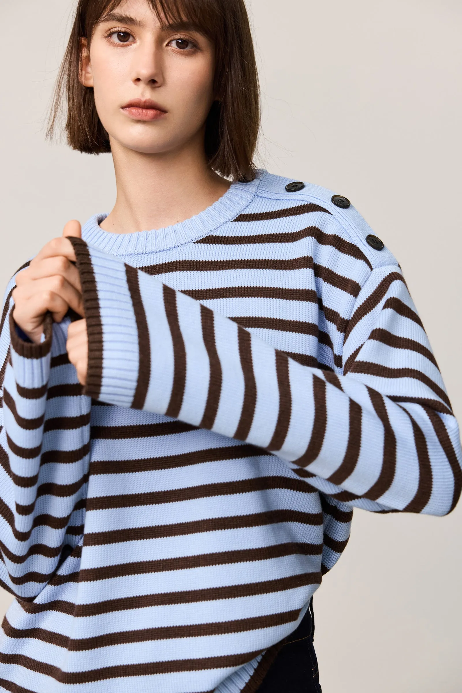 LILY Classic Horizontal Striped Crewneck Sweater