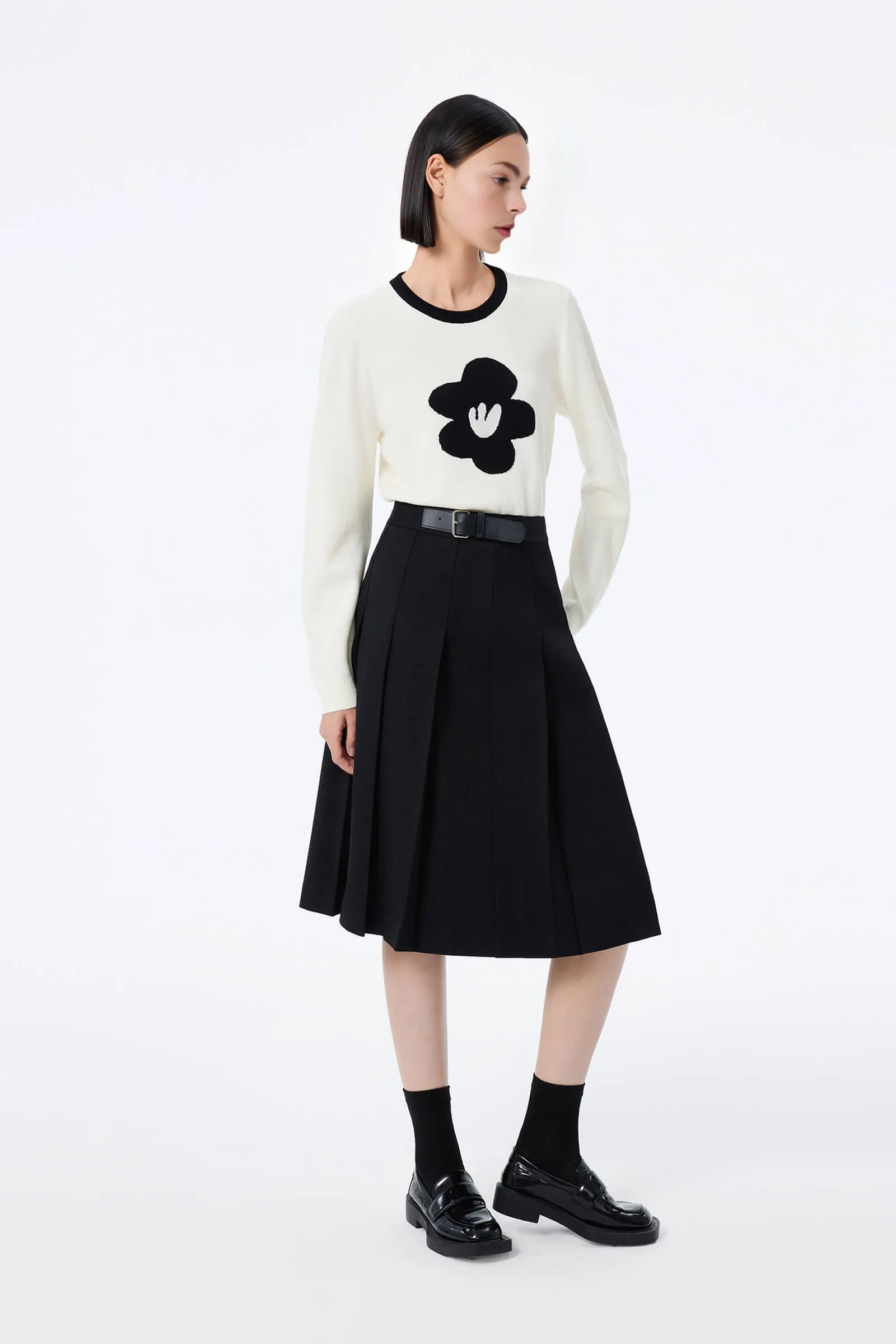 LILY Unique Belted High-Waisted Midi Skirt