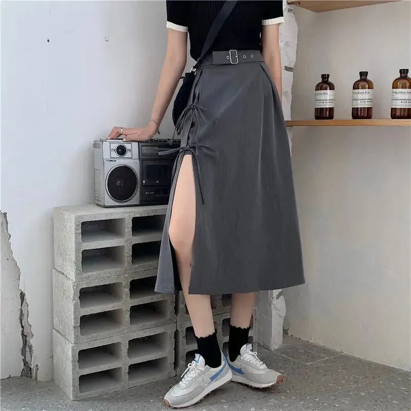 Long Casual High Comfortable Waist Vintage Simple Match Solid All Skirt