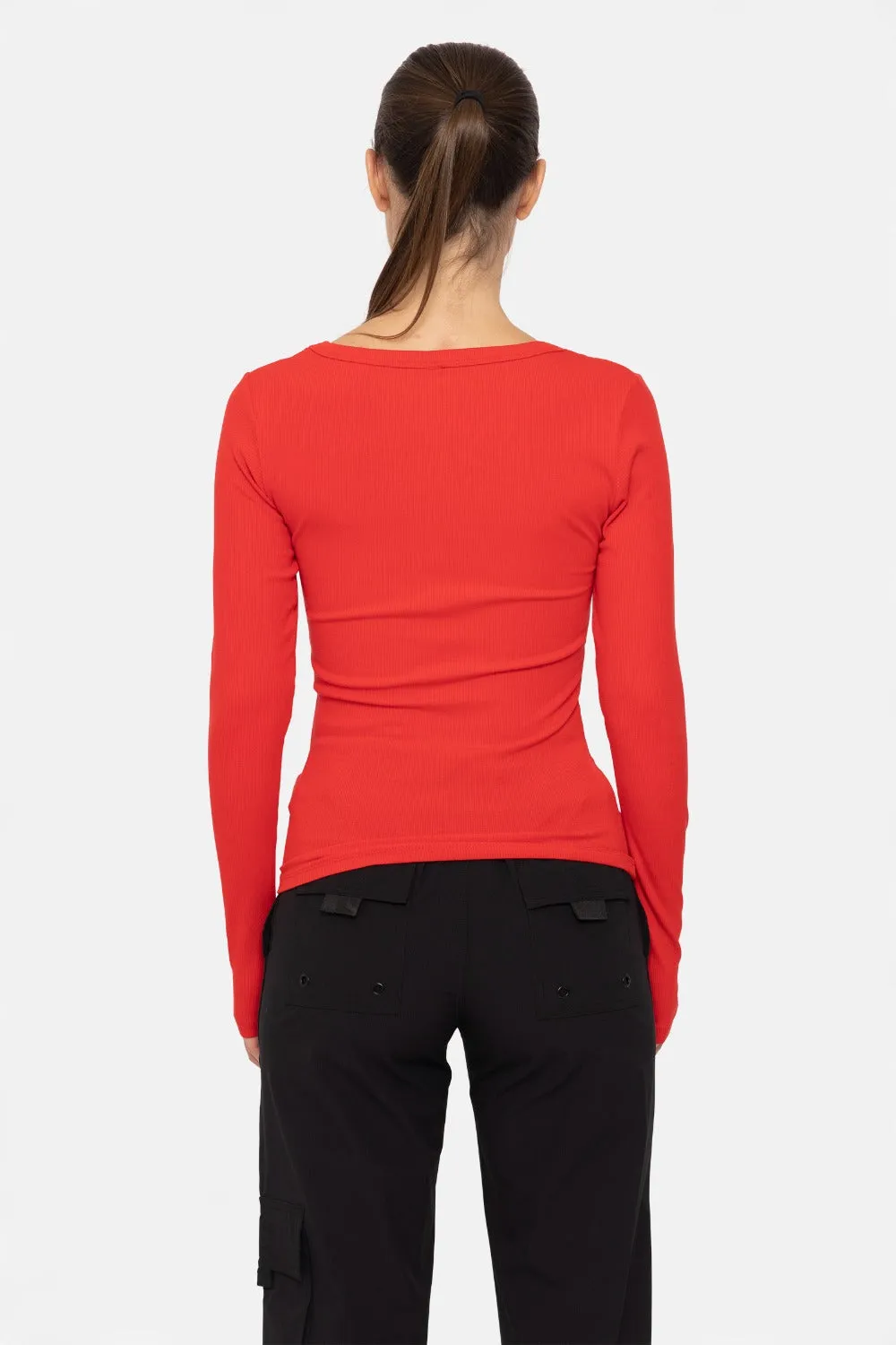 Mono B Ribbed Knit Scoop Neck Long Sleeve Top