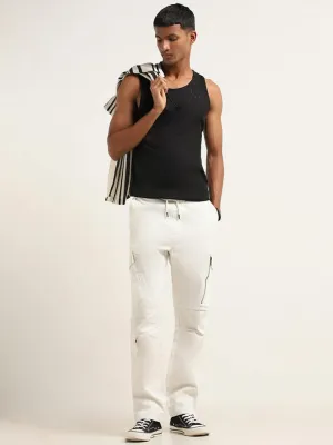 Nuon White Cotton Blend Relaxed Fit Cargo Pants