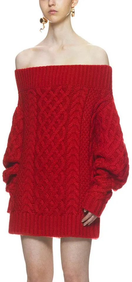 Off Shoulder Oversized Cable Knit Sweater