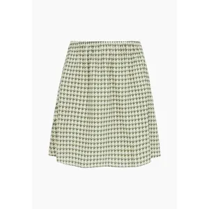 Sadie Flare Houndstooth Print Mini Skirt In Green